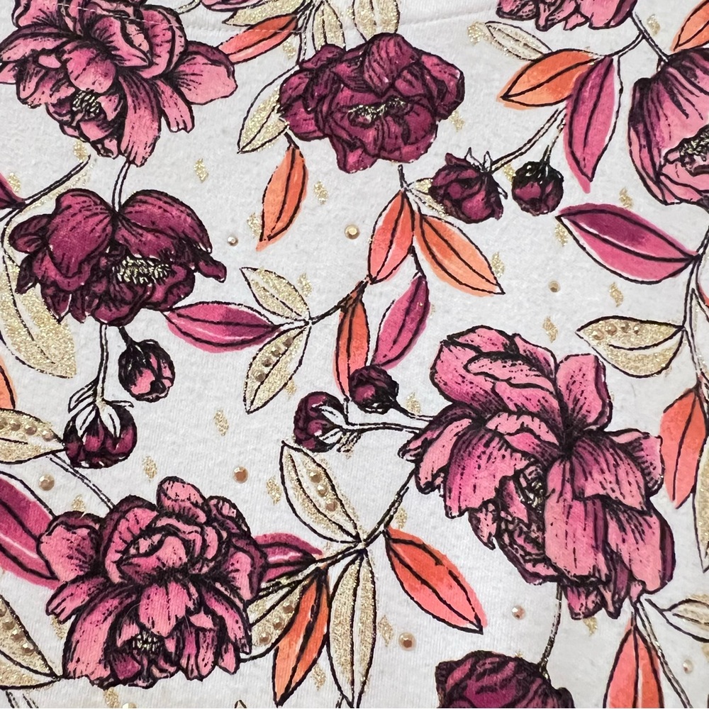 Floral tee, gold sparkles 3/4 sleeves Petit Large